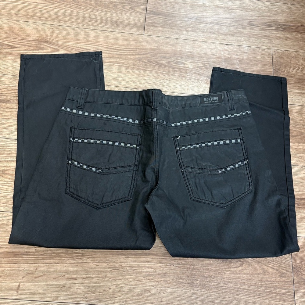 Black Montero straight leg jeans with studded pockets size:40/30